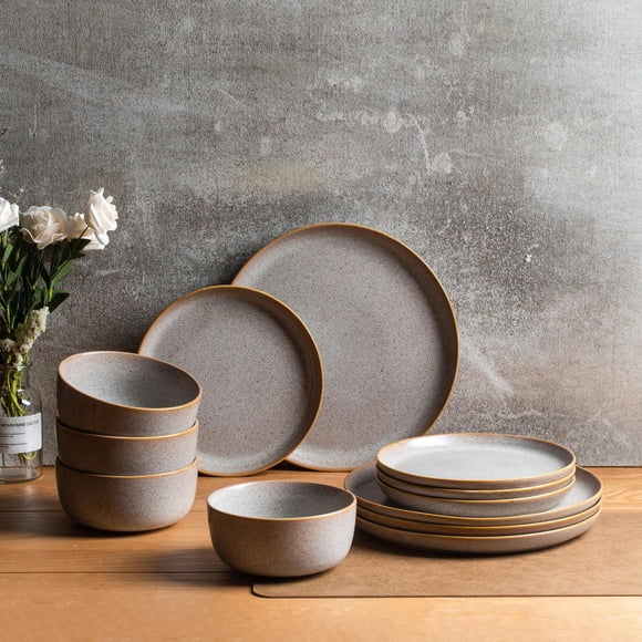 Home Trends Oat Speckle Stoneware 12-Piece Dinnerware Set