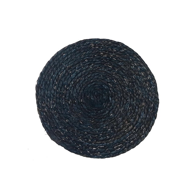 Napperon Rond Tissé Naturel Fait à la Main Bleu - Ensemble de 12, un Napperon Rond Fabriqué à Partir d'Herbe de Mer durable avec un Motif en Spirale Tissé à la Main en Bleu, Conçu pour Protéger les tables à Manger et Rehausser les Dressages de table au style Rustique.