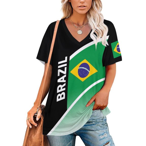 Chandail de Soccer Brésilien pour Femmes 2026 pour Fans de Soccer avec Drapeau de Nation, Chandail Aussi Personnalisé