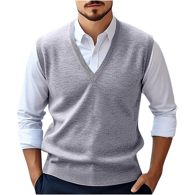 Styesk Mens Sweater Men's Wool Casual Solid Color-Neck Sleeveless Sweater Pullover