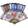 thumbnail image 4 of Grosun 10pcs Spanish Floral Folding Hand Fan Sequin Fabric Folding Handheld Hand Fan, Random Color, 4 of 4