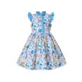thumbnail image 1 of Girls Dress Blue Floral Vintage Ruffle Collar Flutter Flare Sleeve 12 Years, 1 of 6