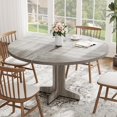thumbnail image 3 of Round Dining Table for 4, 47" Dining Room Table with Wooden Base, Circle Kitchen Dinner Table for Dining Room, Kitchen, Living Room (Table Only), Grey, 3 of 7