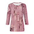 thumbnail image 4 of Hauts pour Femmes T-shirt Ample Imprimé de Mode pour Femmes Blouse à Manches 3/4 Col Rond Hauts Décontractés Hauts à Manches 3/4 pour Femmes en Liquidation, 4 of 5