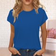 thumbnail image 2 of Charmgo Hauts pour Femmes Hauts d'Été pour Femmes Chemises à Manches Courtes Col Rond Tunique Mignonne et Tendance Blouses Hauts de Sortie Hauts Grande Taille pour Femmes Bleu G, 2 of 4