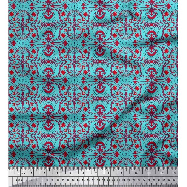 Soimoi Polyester Crepe Fabric Damask Ethnic Decor Fabric Printed Yard 52 Inch Wide