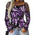 thumbnail image 1 of Women Cutout Long Sleeve Camouflage Print Top, 1 of 2