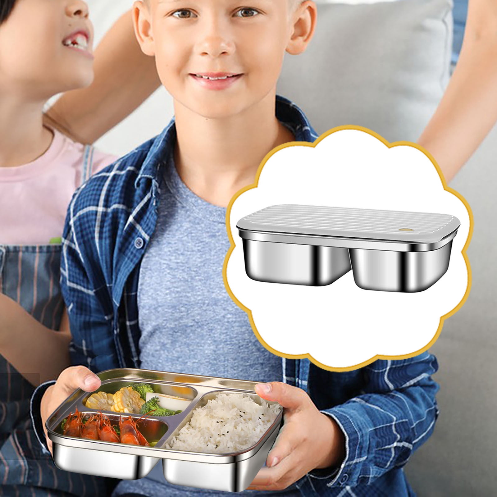 PUREKKI Portable Compartment Lunch Box Stainless Steel Student Insulation High School Student Large Office Worker With Lid Bento Lunch Box