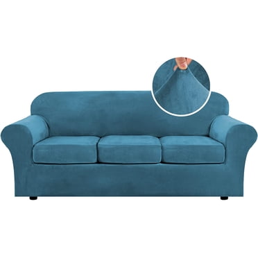Modern Velvet Plush 4 Piece High Stretch Sofa Slipcover Furniture Protector Form Fit Luxury Thick Sofa Cover, Machine Washable
