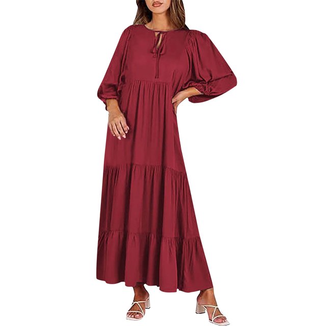 Gspmoly Robes Décontractées pour Femmes, Robe Décontractée Européenne pour Femmes et Nouvelle Robe à Manches Unie à Manches Longues, Col Rond et Longueur Cheville, Robes de Vacances pour Femmes Offres Hebdomadaires