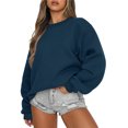 thumbnail image 1 of Mefallenssiah Mode Chandail Décontracté à Manches Longues à Col Rond pour Femmes, Coupe Ample, Hauts Blouse Bleu Marine P, 1 of 7