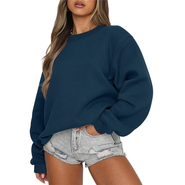 Mefallenssiah Mode Chandail Décontracté à Manches Longues à Col Rond pour Femmes, Coupe Ample, Hauts Blouse Bleu Marine P