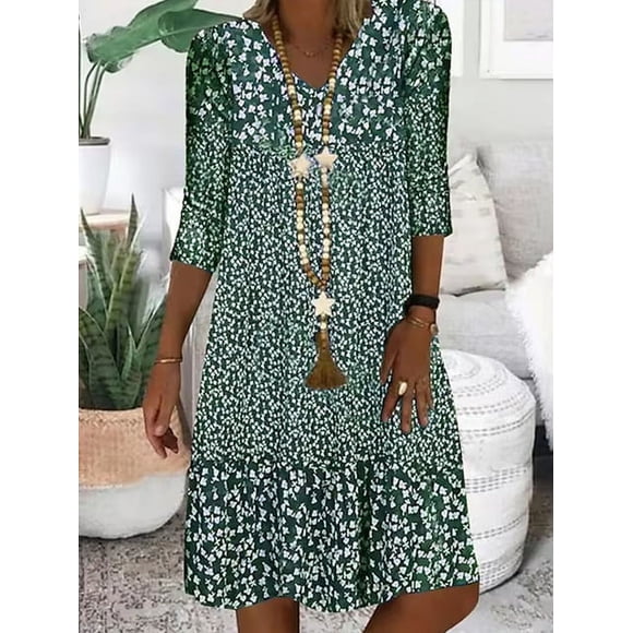 2024 Trendy Large Size Women‘s Dress Summer Print Short Sleeve Loose Casual Dresses Female Elegant Fashion Beach Ladies Clothes