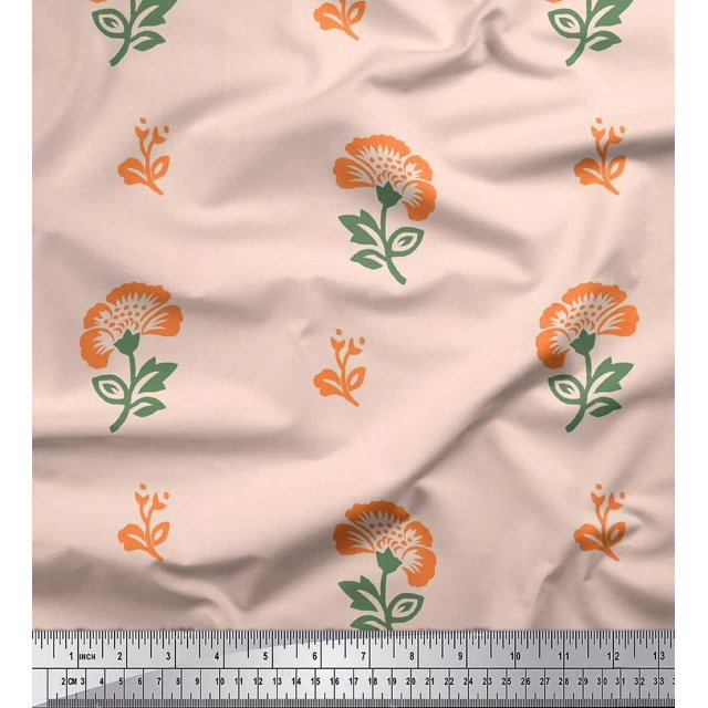 Soimoi Rayon Crepe Fabric Leaves & Floral Block Decor Fabric Printed Yard 46 Inch Wide