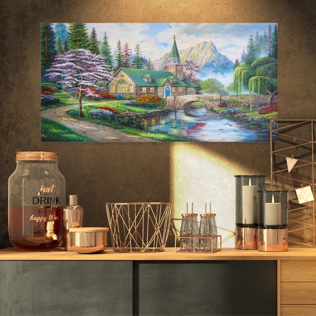 Design Art - Church in Forest Oil Painting