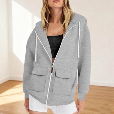 BLCHUNen Sweatshirts Jackets for Women Casual Full Zip up Hooded Drawstring Long Sleeve Workout Fall Tops with Pockets