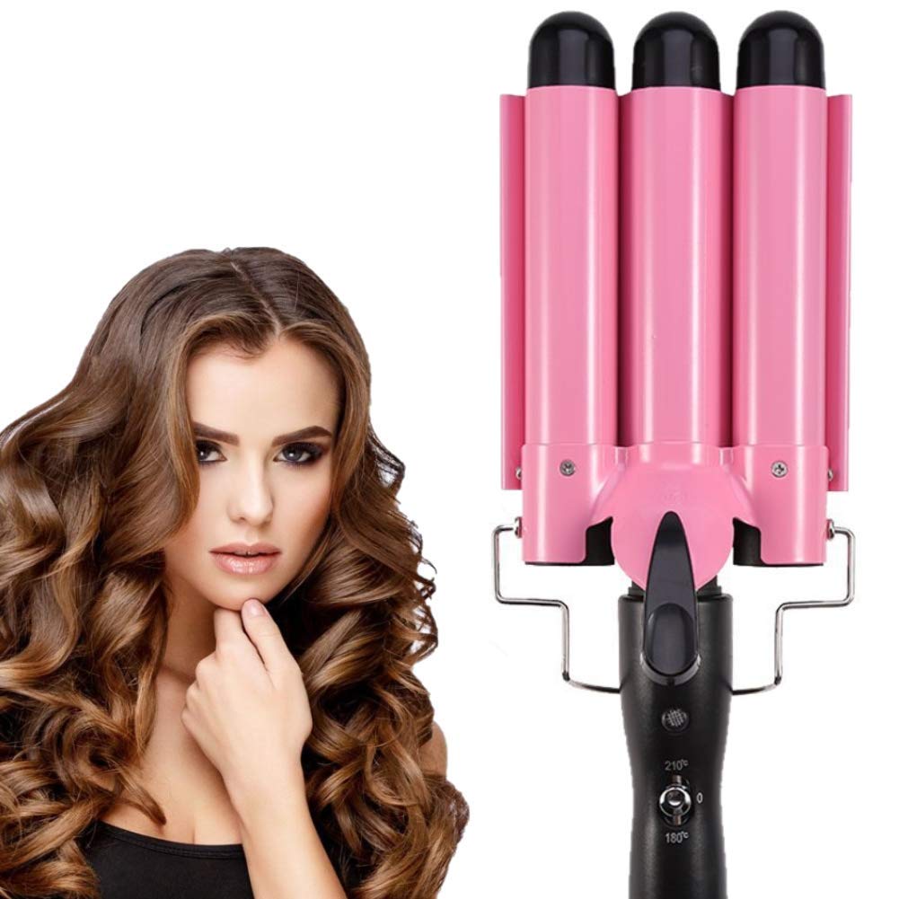 Hair Curling Iron, 3 Barrel Wand with 25mm/32mm Hair Waver Curling ,Iron Professional Curling Wand ,Temperature Adjustable Heat Up Quickly Hot (Pink)