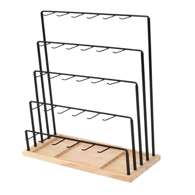 Xuanheng 5 Tiers Earring Display Stand Holder Jewelry Hanger Rack Easy Assemble Tabletop with Hooks for Home Ear Studs Keychains Rings Black