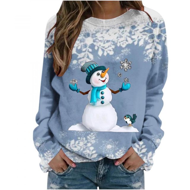 Femmes Pulls- Pull- Épaule Drop Col Rond Manches Longues Noël Tricot Sweat-Shirts Floraux Décontractés Tops pour Automne/printemps/hiver Rouge L