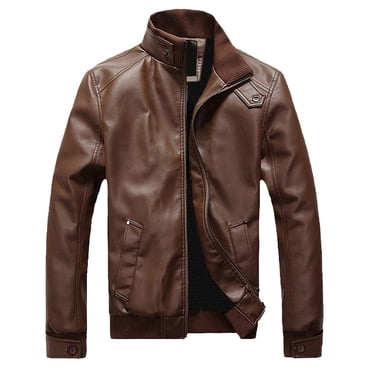 EGNMCR Jackets for Men Men's Winter Leather Jacket Biker Motorcycle Zipper Long Sleeve Coat Top Blouses