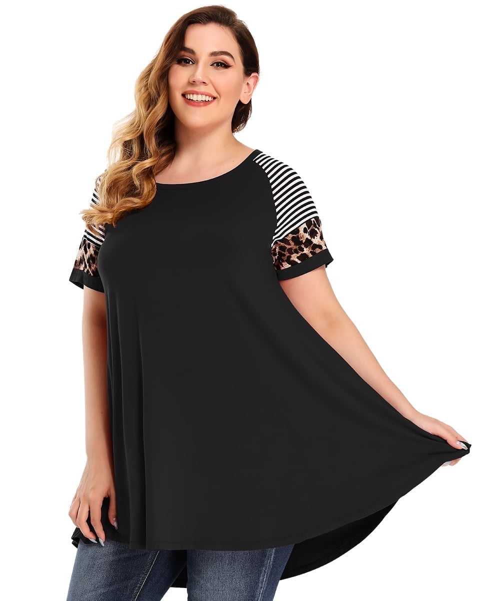 LARACE Plus Size Tunics Tops for Womens Crewneck Short Sleeve Blouse T Shirts Black 1X