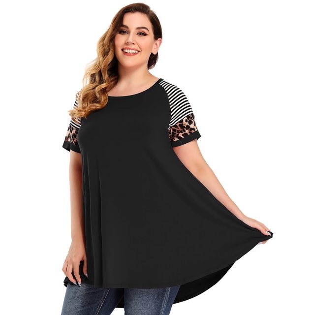 LARACE Plus Size Tunics Tops for Womens Crewneck Short Sleeve Blouse T Shirts Black 1X