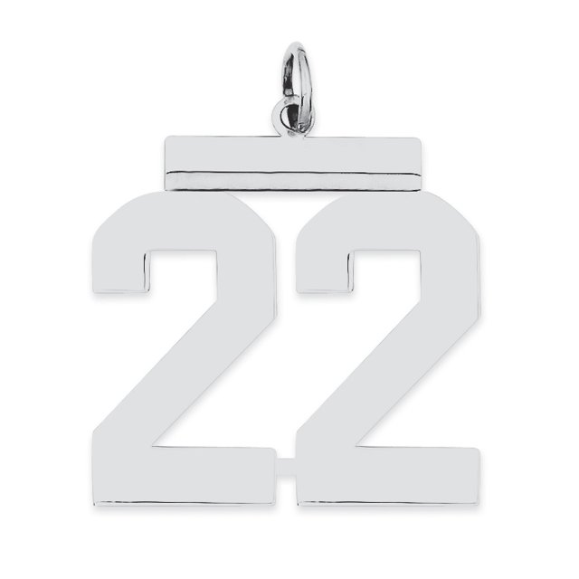 Sterling Silver Rhodium-plated Large Polished Number 22 Charm QPL22 (24mm x 20mm)