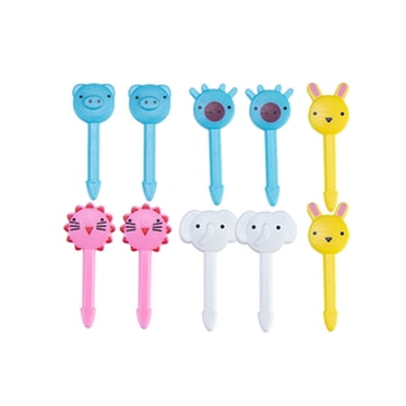 10 Pcs Mini Animaux Pics Alimentaires Boîte à Lunch pour Enfants Style Mignon Dessin Animé Cure-Dents Réutilisables pour Fruits Desserts Pâtisseries Collations Éléphant