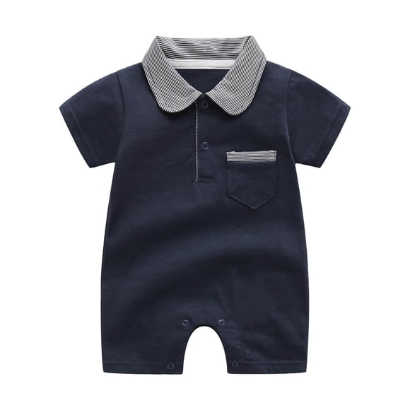 Yammkia Newborn Baby Boys Sleeveless Seersucker Romper One Piece Straps Overalls Jumpsuit Summer Smocked Clothes Bamboo Sleeper(Navy,6-9 Months)