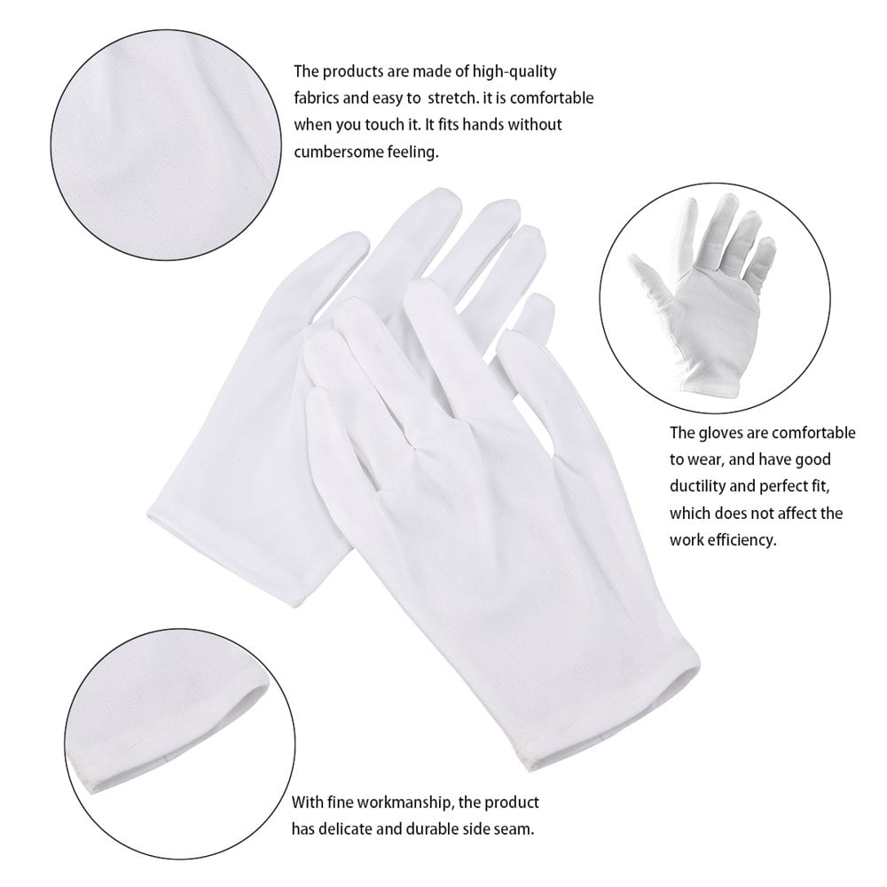 AMERTEER Lightweight Nylon Protective Gloves Film Handling Gloves Work Gloves - 8 Pairs/Set (White)