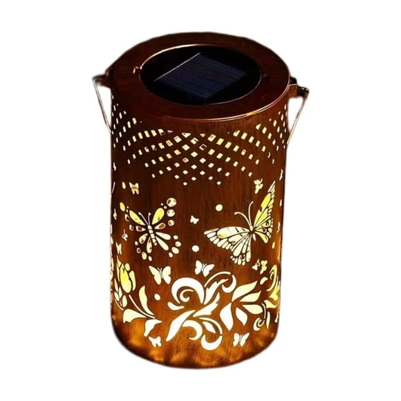 Lanterne Suspendue Solaire d'Extérieur en Métal, Lumière Décorative avec Design Ajouré pour Patio et Jardin 10 cm x 10 cm x 18 cm