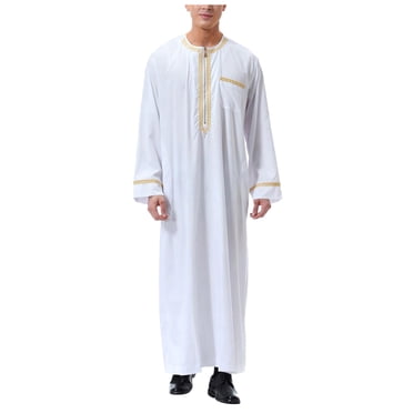 Ketyyh-chn99 Wrangler Shirts for Men Fall Clothes Mens Dress Robe Arab Middle Robe Long Sleeve Embroidered Pocket Long Shirt Robe Coat Shirt Mens Prayer Clothing White,XL