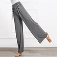 thumbnail image 4 of Diufon Straight Pants for Women Elastic High Waist Drawstring Pants Cotton Solid Color Lounge Wide Leg Pants, 4 of 6