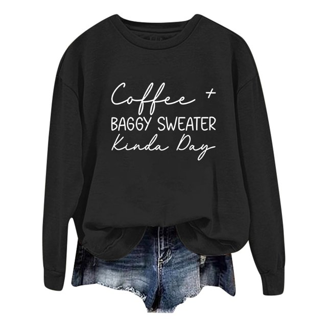 WEAIXIMIUNG Custom Sweatshirt Ladies Fashion Leisure Pure Color Loose Long Sleeved Printed Letters Round Collar