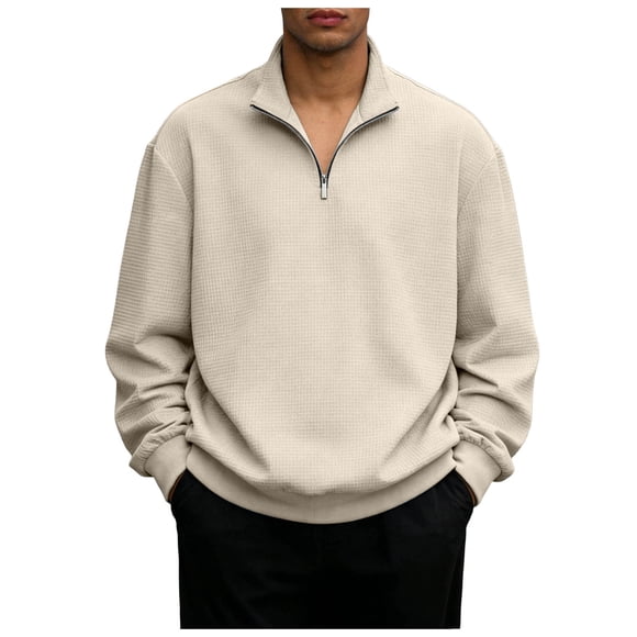 Ketyyh-chn99 Men's Golf Shirts Short Sleeve Polo Shirts Men's Long Sleeved Sweater Solid Color Half Zipper Long Sleeved Sweater Size for 3XL,Khaki
