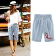 thumbnail image 1 of LOVZFMLL Women's Elastic Waist Printing Drawstring Shorts Light Blue L, 1 of 3