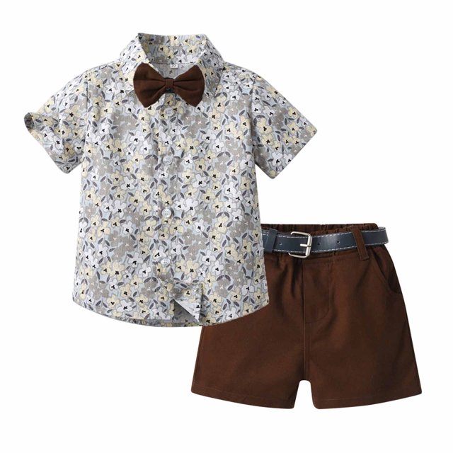 Birdeem Ensemble d'Été pour Enfants Garçons Chemise à Manches Courtes avec Cravate
