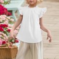 thumbnail image 4 of Chemises à Manches Courtes à Volants pour Filles Mignonnes d'Été Col à Volants Plissé Blouse Texturée, 4 of 7