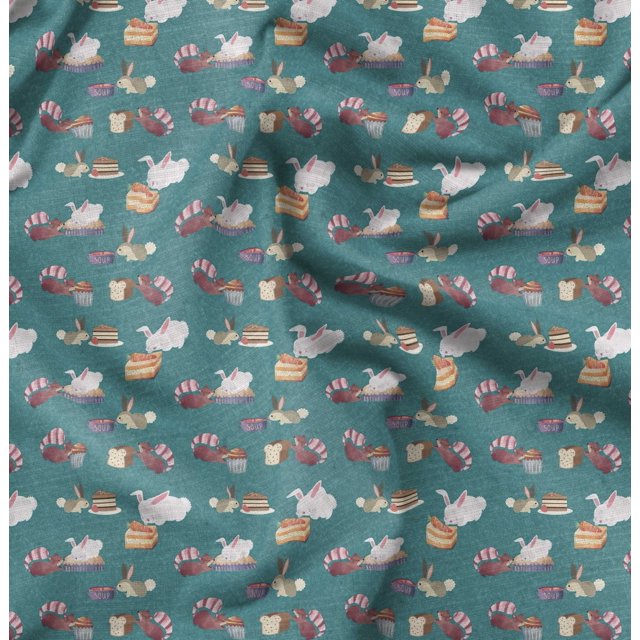 Soimoi Green Moss Georgette Fabric Rabbit Animal Printed Craft Fabric by the Yard 42 Inch Wide