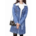 thumbnail image 2 of Women'S Winter Faux Fur Collar Long Denim Coat Trucker Jacket Deep Blue M, 2 of 9
