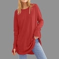 thumbnail image 2 of Tuniques à Manches Longues pour Femmes 2024 Hauts Tuniques avec Trous pour les Pouces Décontractés Amples T-Shirts à Col Rond pour Leggings Chandails à Enfiler Hauts Blouses T-Shirts Rouge P, 2 of 6
