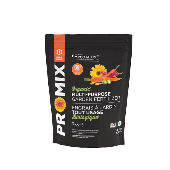 PRO-MIX Engrais de Jardin Biologique Polyvalent 7-3-3, 50 % Plus de Légumes, fruits et Fleurs, 1,5 kg