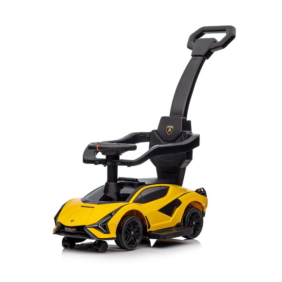 VOLTZ TOYS Voiture Pousse-Pousse 3-en-1 sous Licence Officielle Lamborghini Sián pour Enfants, Jouet Trotteur à Pousser avec les Pieds pour Tout-Petits, Voiture à Pédales Manuelle avec Rangement sous le Siège, Musique et Lumières DEL, Jaune