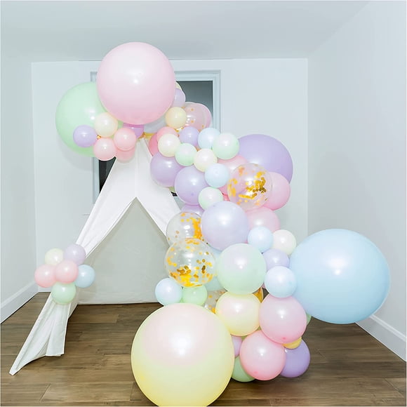 SHIMMER & CONFETTI Premium 84 Pack Pastel Rainbow Unicorn Balloons Arch and Garland Kit – Confetti, Tape. Donut Ice Cream Easter Balloons, Macaron Party Supplies, Birthdays, Christmas, Baby Showers.