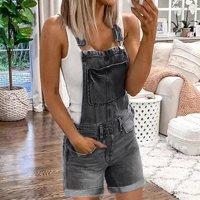 LOVZFMLL Combinaison Courte Décontractée Imprimée avec Poches pour Femmes Gris G