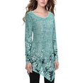 thumbnail image 1 of BJYX T-shirt Femme en Maille Imprimée Florale Ourlet Irrégulier Tunique Pull Manches Longues Col Rond Blouses, 1 of 5
