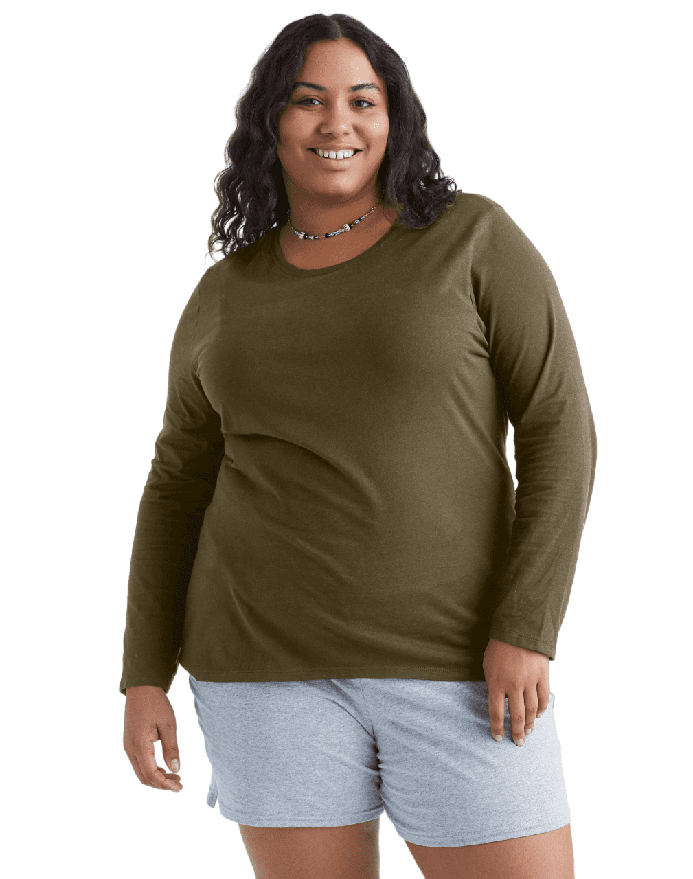 Just My Size Womens Long-Sleeve Scoop-Neck Tee, 1X, Oregano