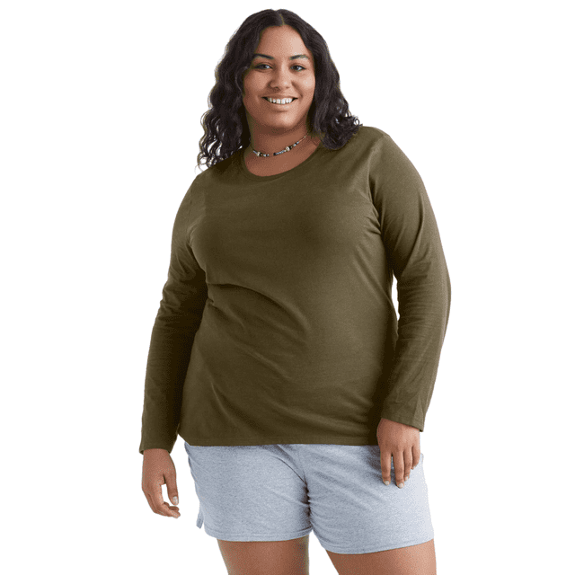 Just My Size T-Shirt à Manches Longues à Encolure Dégagée pour Femmes, 1X, Origan