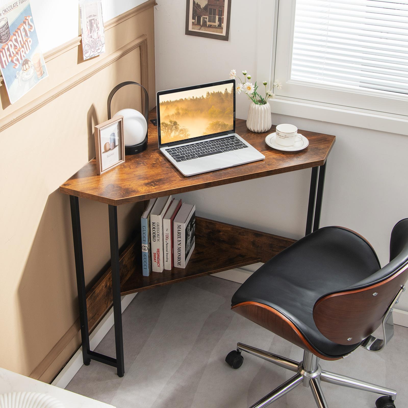 Giantex Corner Desk w/Power Outlet, 90-degree Triangle Computer