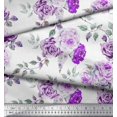 thumbnail image 3 of Soimoi Purple Polyester Crepe Fabric Leaves & Rose Flower Decor Fabric Printed BTY 42 Inch Wide, 3 of 3